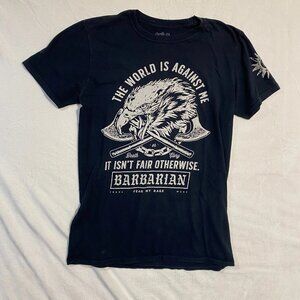 Game Tee Graphic T-Shirt Womens M Black World Is Against Me Barbarian Trade Mark